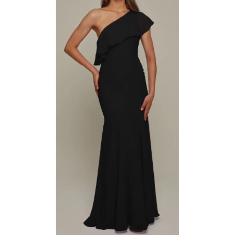 AW BRIDAL 10 L black Felicia chiffon formal prom bridesmaid maxi dress NEW B30